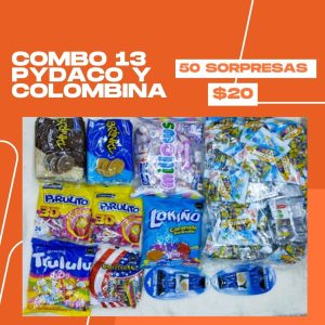 COMBO 13 PYDACO Y COLOMBINA 50 SORPRESAS